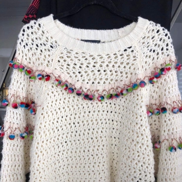 ZARA Knit Chunky Pom Pom Sweater - Picture 3 of 6